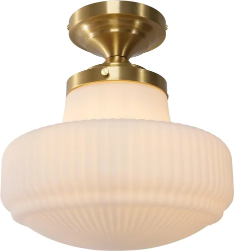 Vista 24 de Lámpara de Techo Verde Semiempotrada Vintage de Latón Antiguo Luz Empotrada Superior de Cristal Dorado Candelabro para Casa de Campo Armario Entrada