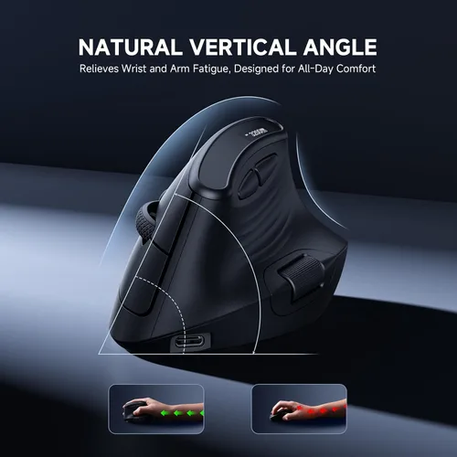 Vista 9 de ECHTPower Ratón Vertical Ergonómico, Ratón Inalámbrico Recargable con Pantalla LED, DPI Ajustable en 7 Niveles hasta 8000, Botones Silenciosos