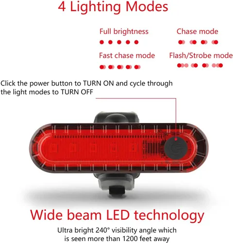 Vista 5 de Paquete de 2 luces traseras de bicicleta recargable, luz trasera roja para bicicleta de noche, luces traseras de bicicleta con gran duración