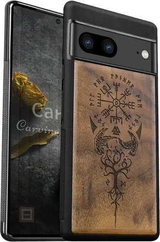 Vista 7 de Carveit Funda de madera para Pixel 7 [madera natural y TPU suave negro] a prueba de golpes, funda de madera única y elegante compatible con Google