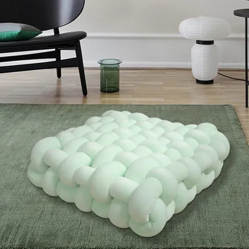 Vista 14 de Almohada decorativa cuadrada con nudo de 13 pulgadas, almohada anudada de terciopelo negro, almohada de piso de 8 bolas para sala de estar, ventana
