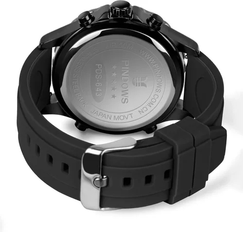 Vista 3 de PINDOWS Relojes para hombre, impermeables, analógicos, digitales, deportivos, multifuncionales, para exteriores, retroiluminación LED, cronómetro