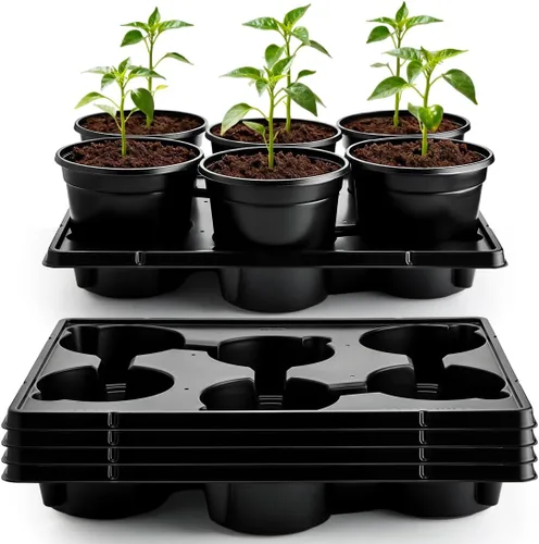 Vista 12 de RooTrimmer Macetas de turba de 3.15 pulgadas, 100 piezas con bandejas de plántulas de 20 celdas, 5 unidades, macetas biodegradables para inicio