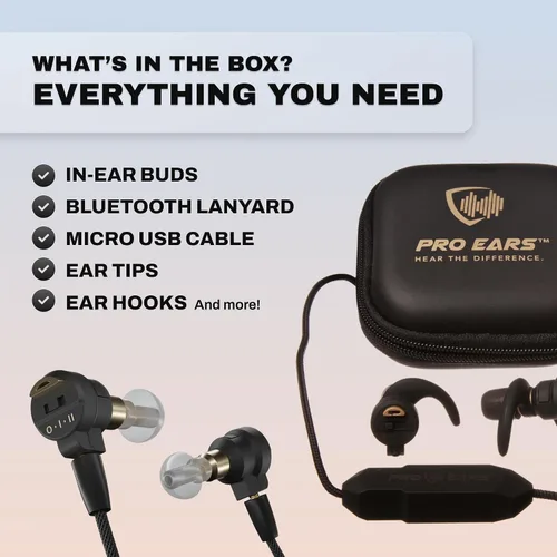 Vista 6 de Pro Ears Stealth Elite - Auriculares auditivos 3 en 1 con capacidad Bluetooth, amplificación de sonido y modos de compresión de sonido con sonido
