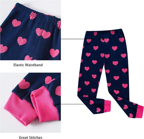 Vista 4 de KikizYe Conjunto de pijamas de manga larga para niñas pequeñas, 100% algodón