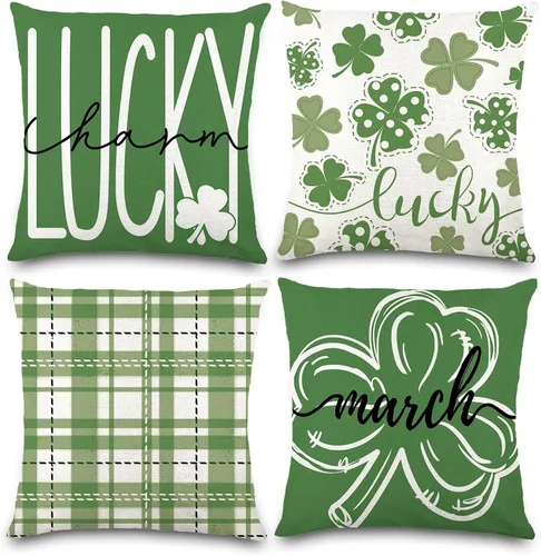 Vista 10 de DIYDEC - 4 fundas de almohada de Navidad de 18 x 18 pulgadas, fundas de almohada de invierno con diseño de árbol de Navidad, sombrero de árbol