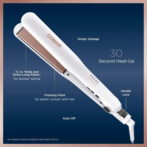 Vista 4 de Conair Plancha plana de cerámica doble, plancha de pelo de 1 1/4 pulgadas