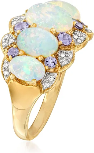 Vista 3 de Ross-Simons Anillo de ópalo etíope y tanzanita con diamantes en oro amarillo de 14 kt