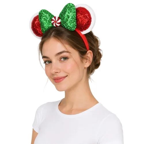Vista 10 de Diadema de terciopelo con orejas de ratón con lazo de algodón 3D, banda para el pelo de moda para mujeres y niñas (algodón 3D rosa)