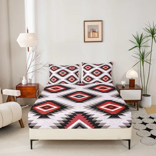 Vista 2 de Juego de sábanas bajeras de diseño nativo americano del suroeste para niños, niñas y adolescentes, juego de ropa de cama tribal para niños, niñas