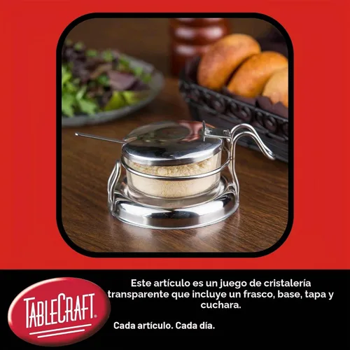 Vista 3 de TableCraft 357 Juego de tarros para condimentos con cuchara, tarro de vidrio transparente de 6 oz con tapa de acero inoxidable 18-8, cuchara