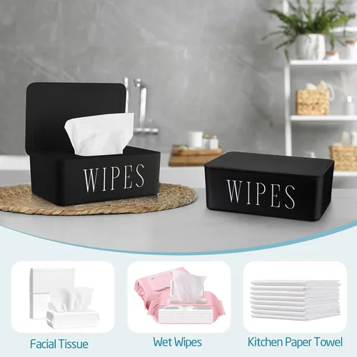 Vista 4 de Paquete de 4 dispensadores de toallitas para bebé, soporte recargable con tapa, contenedor de toallitas higiénicas para baño, caja de almacenamiento
