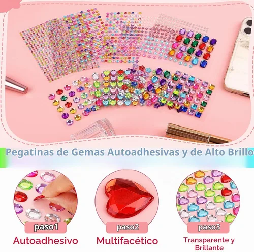 Vista 3 de 1782 calcomanías de gemas, gemas autoadhesivas para manualidades, diamantes de imitación brillantes, calcomanías de joyas de formas surtidas