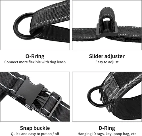 Vista 3 de Annchwool Arnés sin tirones para perro, con mango acolchado suave, tira reflectante a prueba de fugas y ajuste rápido para ajustar el arnés del Negro