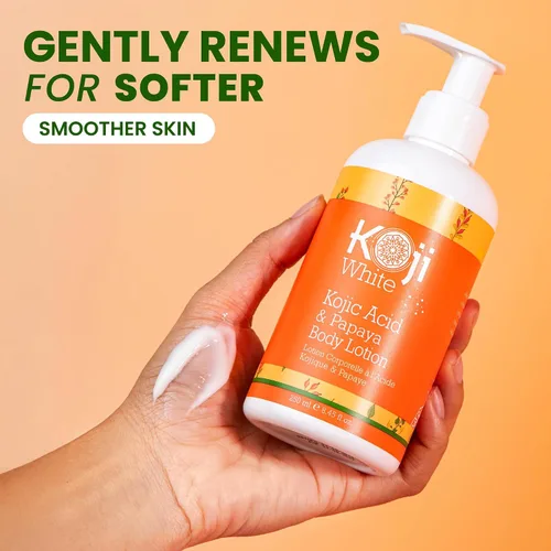 Vista 6 de Koji White Loción corporal Kojic Acid & Papaya - Exfoliante, hidratante, hidratante, cuidado de la piel para piel dañada por el sol, vegana, sin