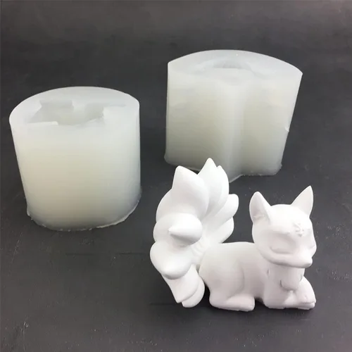 Vista 7 de Molde de resina epoxi con forma de zorros de nueve colas, antiadherente, vela perfumada, molde de silicona, manualidades de yeso, herramienta