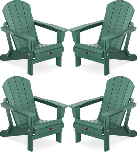 Vista 44 de SERWALL Silla Adirondack plegable para exteriores, silla de patio con portavasos - Ejército