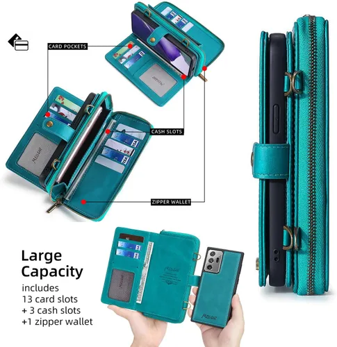 Vista 4 de Compatible con Samsung Galaxy Note 20 Ultra Glaxay Note20 Plus 5G - Funda tipo cartera multifunción 2 en 1 desmontable magnética para teléfono Azul