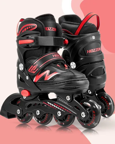 Vista 5 de Hozzen Patines en línea para niños y niñas, patines en línea ajustables con luces iluminadoras, patines de exterior para niñas, niños, jóvenes de 5