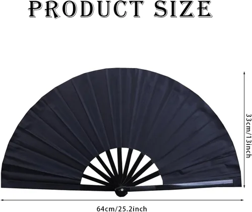 Vista 2 de Abanico plegable grande para rave, ventilador chino de Kung Fu Tai Chi para hombres y mujeres, festivales de boda, decoración de fiesta de Negro