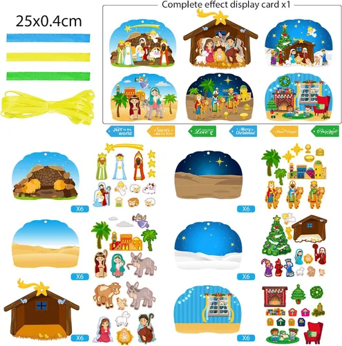 Vista 2 de Paquete de 36 kits de manualidades navideñas para hacer un pesebre navideño cristiano. Adornos colgantes de escena del pesebre. Kits de manualidades