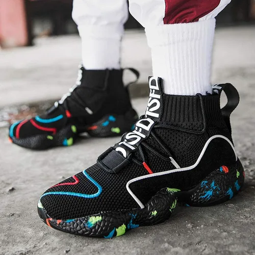 Vista 2 de CHUXUE Zapatillas deportivas de baloncesto para hombre, zapatillas deportivas antideslizantes de alta parte superior para hombre, zapatillas