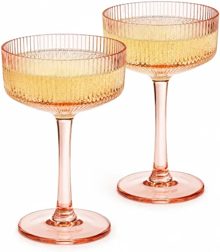 Vista 11 de Copas de Martini, Champán y Cóctel Vintage Art Deco Acrílico a Prueba de Rompimiento Set de 2 Torre de Champán Estilo Art Deco - Copas Onduladas