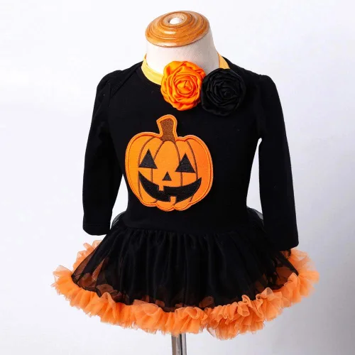 Vista 8 de HUAANIUE Disfraz de princesa para bebé, disfraz de calabaza con diadema, fiesta de cumpleaños de Halloween