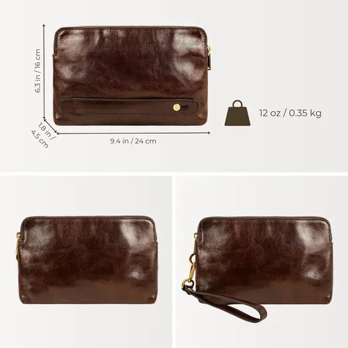 Vista 3 de Time Resistance Bolso de mano de cuero para hombre - Bolsa organizadora para hombres - Bolso de muñeca - Maletín hecho a mano en Italia - Caja