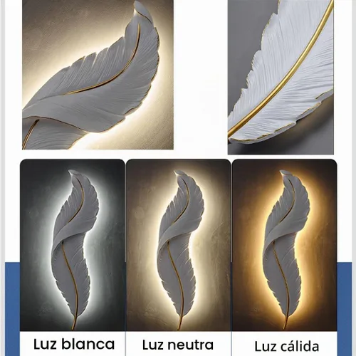 Vista 7 de Lámpara de pared moderna para dormitorio, lámpara de pared LED con diseño de plumas blancas elegante, luz de cuento de hadas, luces de pared de lujo