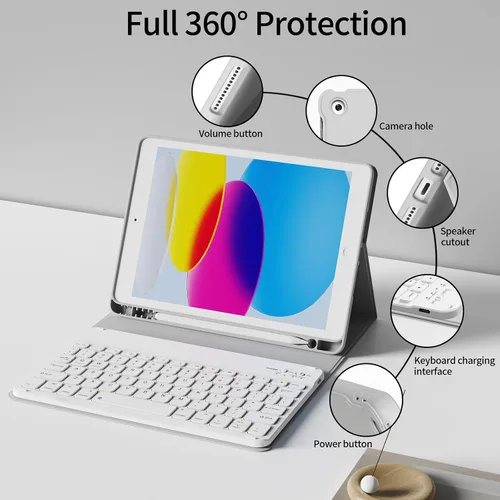 Vista 4 de kenke Funda para iPad de 9ª/8ª/7ª generación con teclado de 10.2 pulgadas Gris