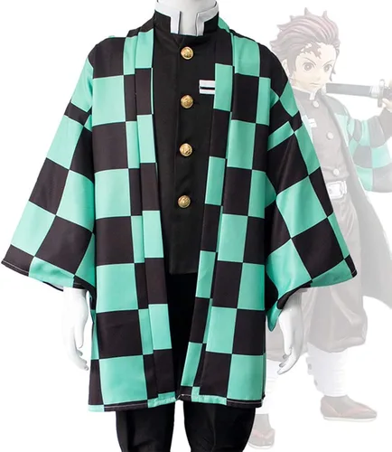 Vista 6 de TUMUSKER Kamado Tanjirou Costume Cosplay Kimono Cloak Cape Halloween Outfit for Adults Kids Children (Cloak only)