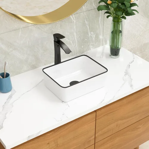 Vista 25 de Lordear Fregadero pequeño montado en la pared, fregadero de baño de esquina flotante para colgar en la pared, lavabo de cerámica blanca brillante