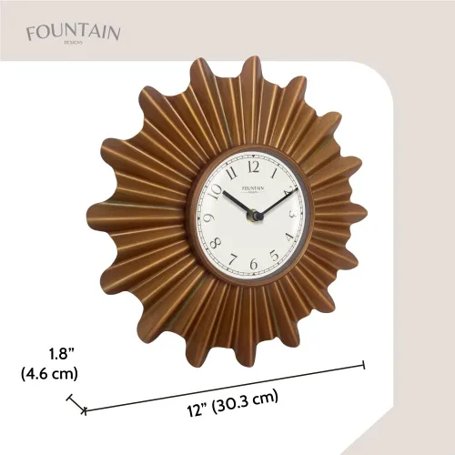 Vista 6 de Starburst Reloj de pared, silencioso, sin ticks, reloj de metal, estilo moderno (cobre antiguo, 12 pulgadas) Silent Non Ticking, Domed Glass Lens