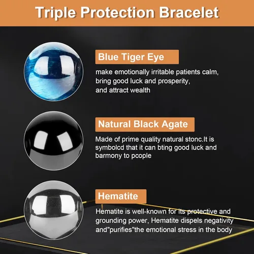 Vista 26 de Triple Protection Bracelet, CARPDIM Evil Eye bracelet and Black Obsidian evil eye Beads Bracelet for Men Women Healing Bracelets Bring Good Luck