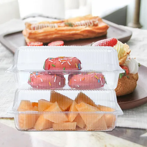 Vista 6 de MANSHU 100 recipientes de plástico transparente para llevar, recipiente desechable de postre con tapa, para ensaladas, pasta, sándwiches
