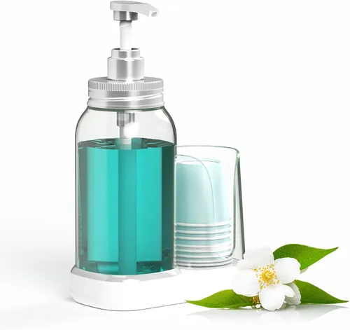 Vista 8 de Dispensador Automático de Enjuague Bucal Luvan para Baño, 25oz (750ml) Dispensador Inteligente de Enjuague Bucal con Portavasos, Sensor Infrarrojo