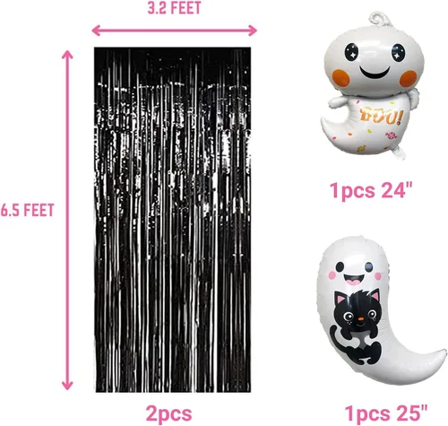 Vista 2 de Peek A Boo - Globo temático de Halloween para niños, pancarta de feliz día de abucheo, decoración con abucheo y gato fantasma, telón de fondo