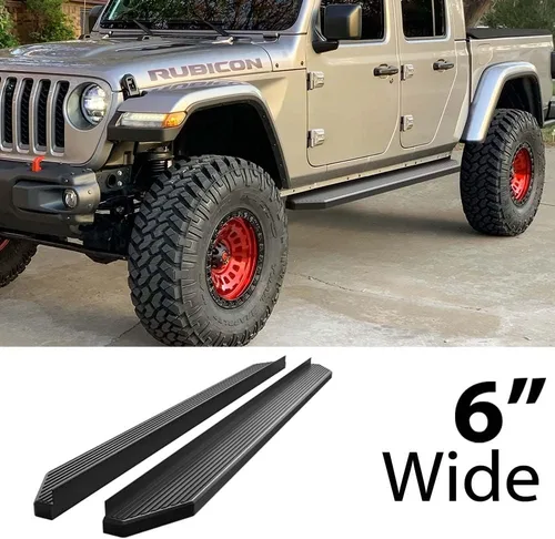 Vista 2 de HD Ridez Estribo de estilo plano de 6 pulgadas, color negro, compatible con Jeep Gladiator 2020-2026 Crew Cab (barras laterales laterales)
