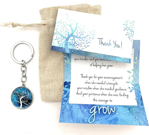 Vista 7 de Smiling Wisdom - Apreciación del maestro - Dándoles el coraje de crecer mini tarjetas de felicitación y llavero set de regalo (árbol azul), Azul