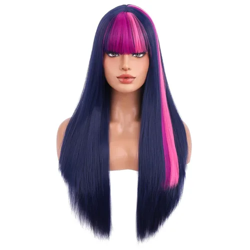 Vista 9 de BERON Pelucas negras de cabello largo liso con flequillo, para mujer, a la moda, resistente al calor, sintético, aspecto natural, para fiesta