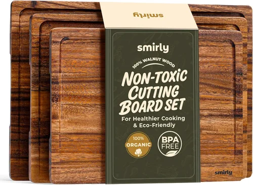 Vista 18 de SMIRLY - Tabla de corte grande de acacia para cocina: tabla de cortar de madera grande con ranura para jugos, tablas de cortar de madera