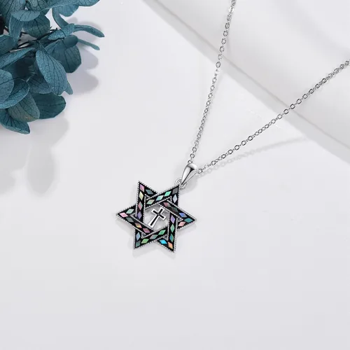 Vista 3 de ONEFINITY Collar con dije de estrella de David de plata esterlina con cruz y estrella de David, joyería cristiana judía, regalos para mujer, Plata