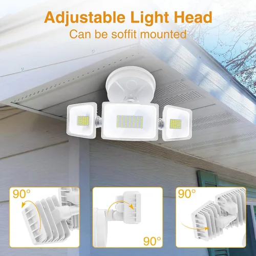 Vista 6 de Onforu Luces de inundación de 75 W para exteriores, luces de seguridad de 7000 lm de brillo, controladas por interruptor, con 3 cabezales