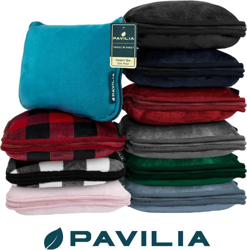 Vista 8 de PAVILIA Almohada Manta de Viaje, Manta Suave de Avión Conjunto Combo 2 en 1, Manta de Avión Compacta Empacable, Esenciales de Vuelo Almohada de Negro