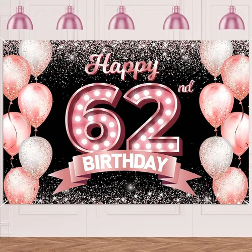 Vista 157 de Cartel de feliz cumpleaños décimo oro rosa, telón de fondo, saludos a 10 años, globos de confeti, decoración temática para niñas de 10 años