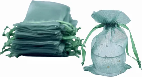 Vista 12 de QIANF 20 bolsas de regalo de organza azul transparente de 4 x 6 pulgadas con cordón, bolsas de recuerdo de fiesta de boda