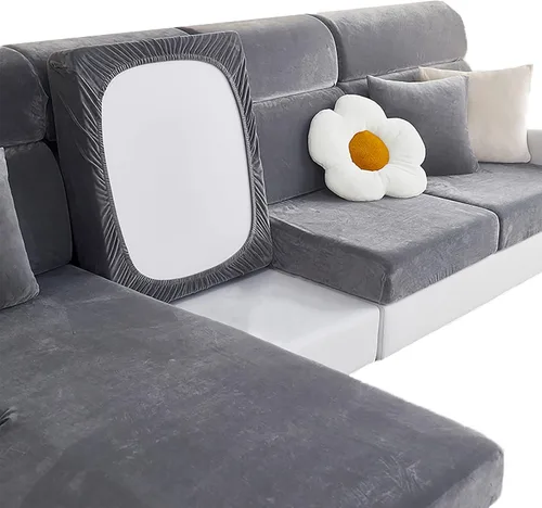 Vista 10 de Fundas de cojín de terciopelo para sofá, funda de cojín de alta elasticidad universal para sofá de 4/3/2/1 plazas, protector de muebles Beige