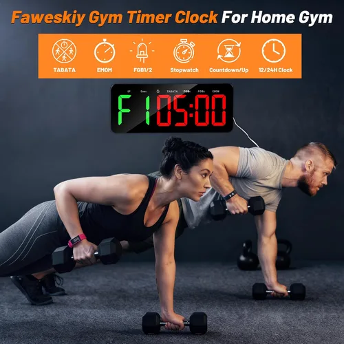 Vista 2 de Reloj temporizador de gimnasio mejorado para Tabata/FBG/EMOM - Reloj de entrenamiento grande para gimnasio en casa con control remoto, cuenta