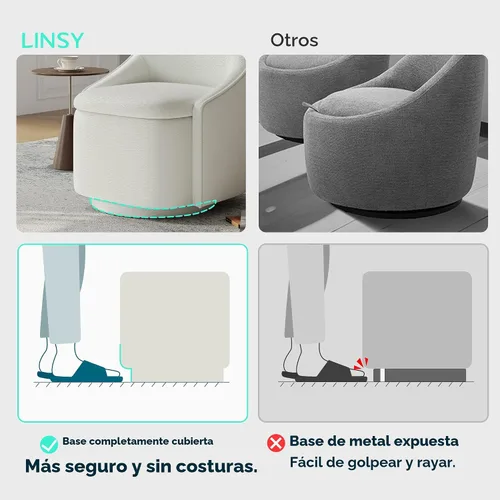 Vista 8 de LINSY Silla Giratoria de Acento con Almacenamiento, Cómodas Sillas de Barril de Chenilla, Pequeño Sillón Moderno Giratorio de 360 Grados para Sala